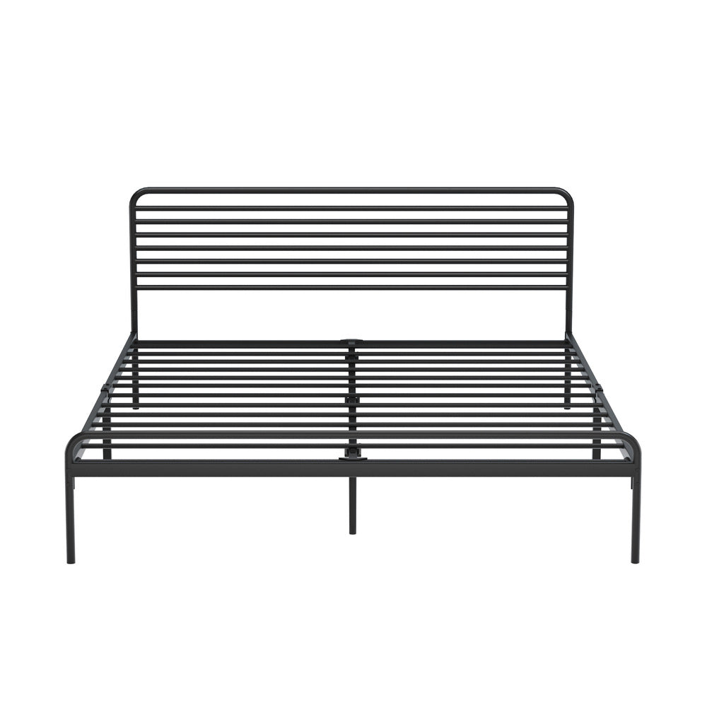 Oikiture Queen Metal Bed Frame Railing-style Black