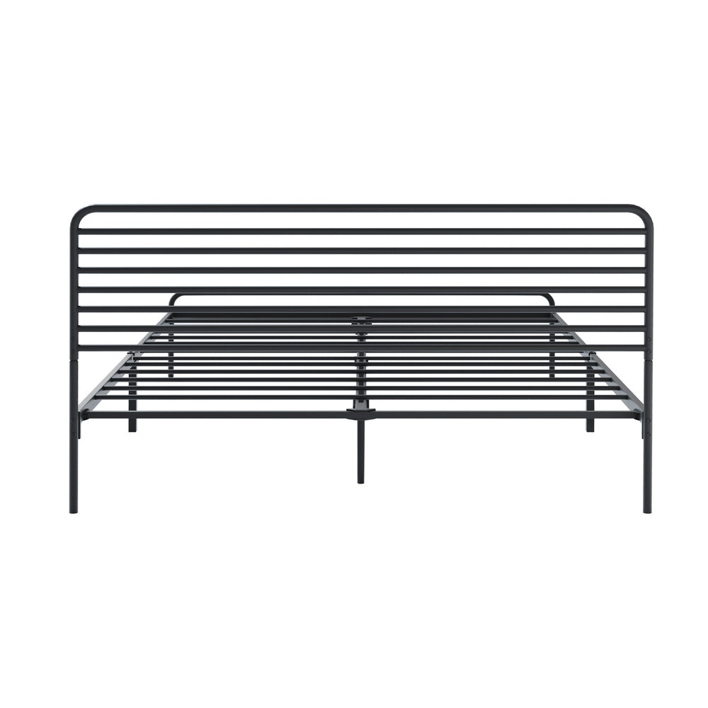 Oikiture Queen Metal Bed Frame Railing-style Black