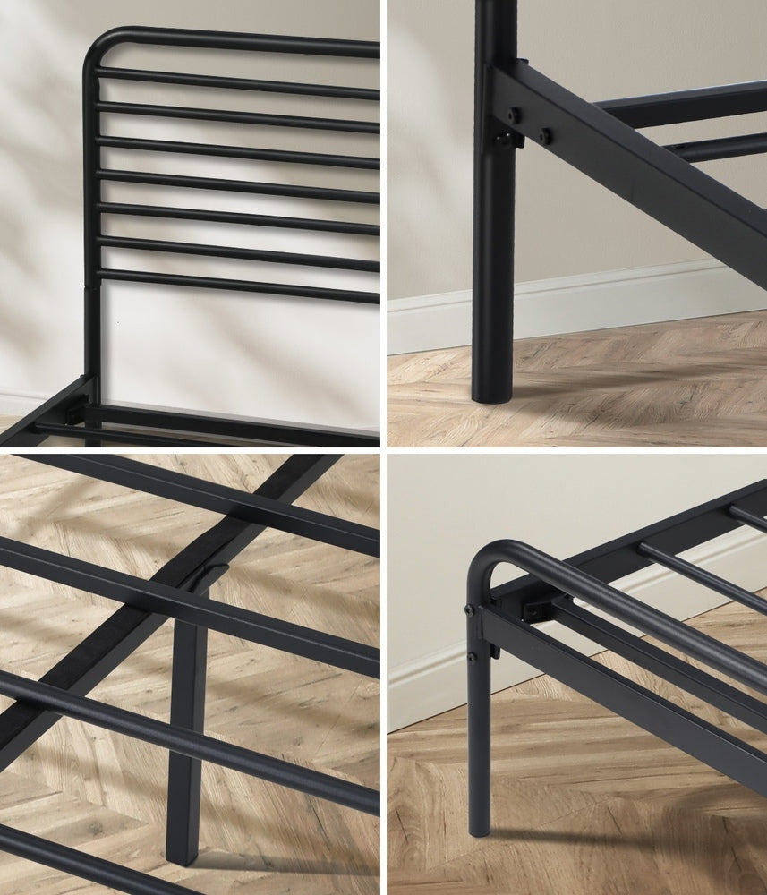 Oikiture Queen Metal Bed Frame Railing-style Black