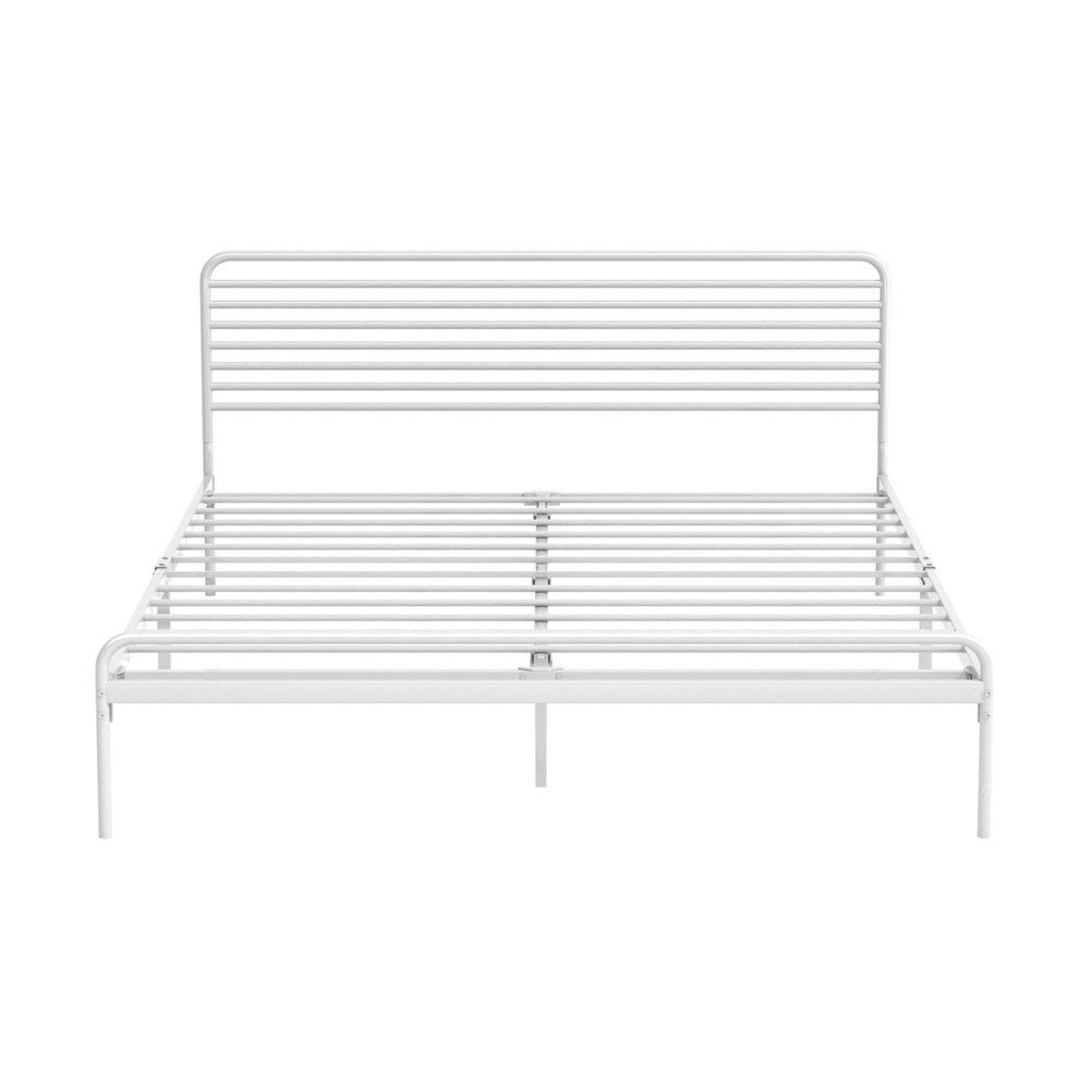 Oikiture Metal Bed Frame Queen Size Platform White