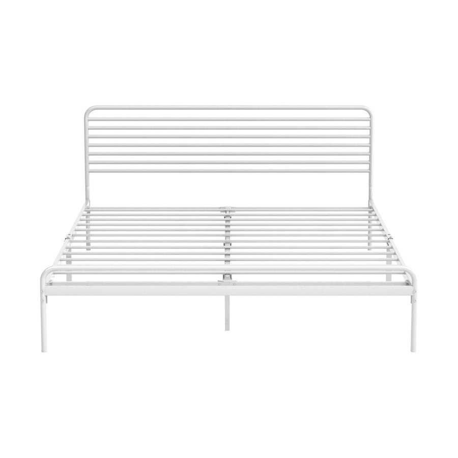 Oikiture Metal Bed Frame Queen Size Platform White