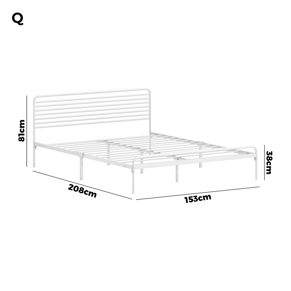 Oikiture Metal Bed Frame Queen Size Platform White