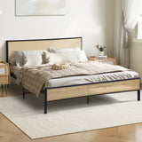 Oikiture Metal Bed Frame Double Size with Rattan Board