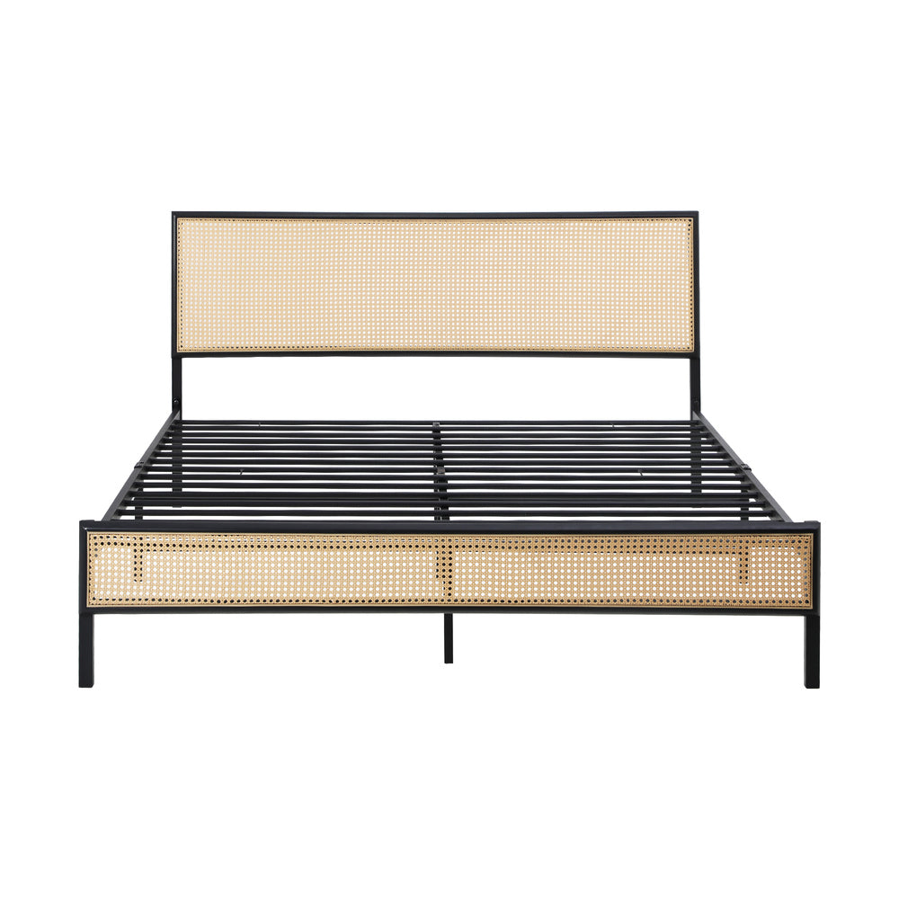 Oikiture Metal Bed Frame Double Size with Rattan Board