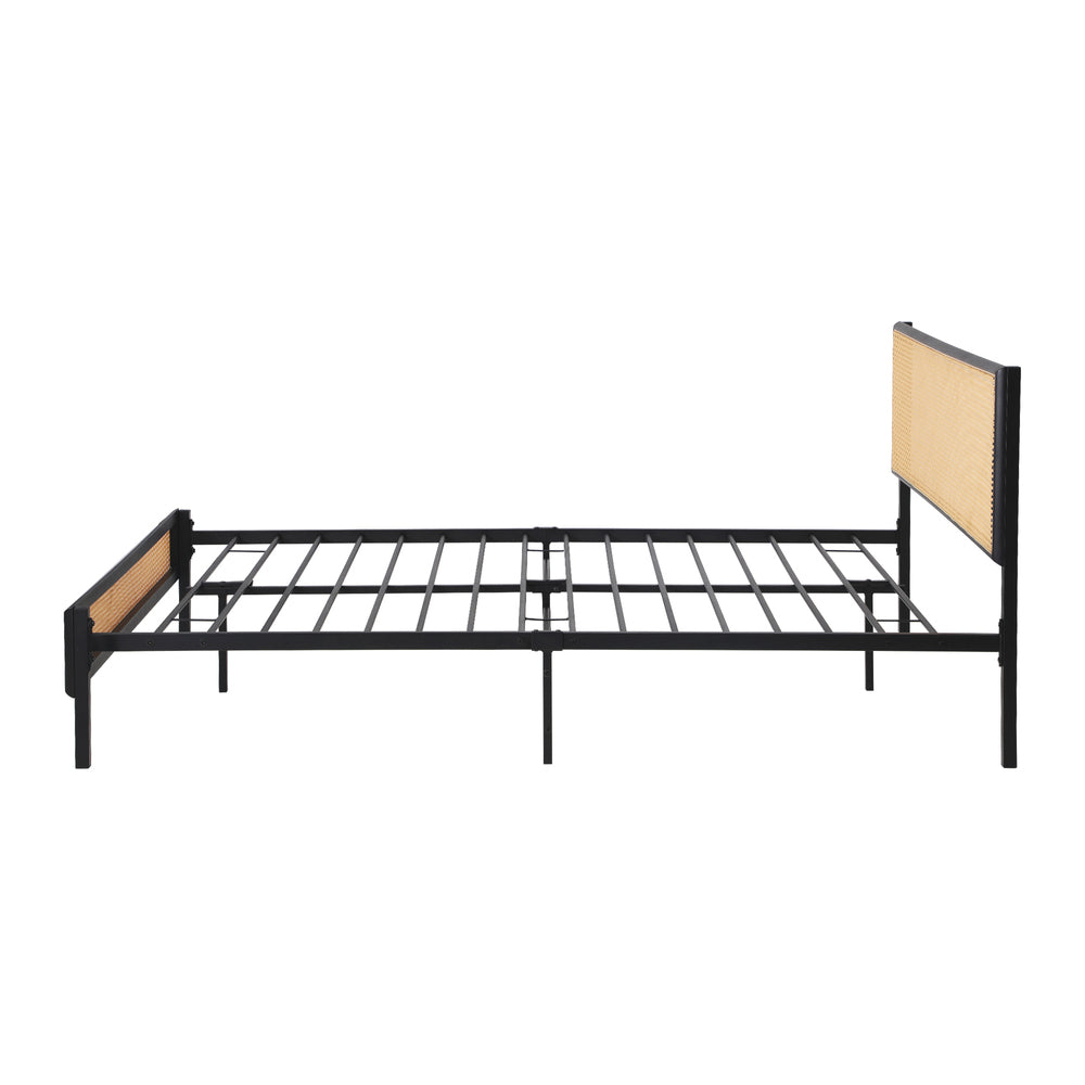 Oikiture Metal Bed Frame Double Size with Rattan Board