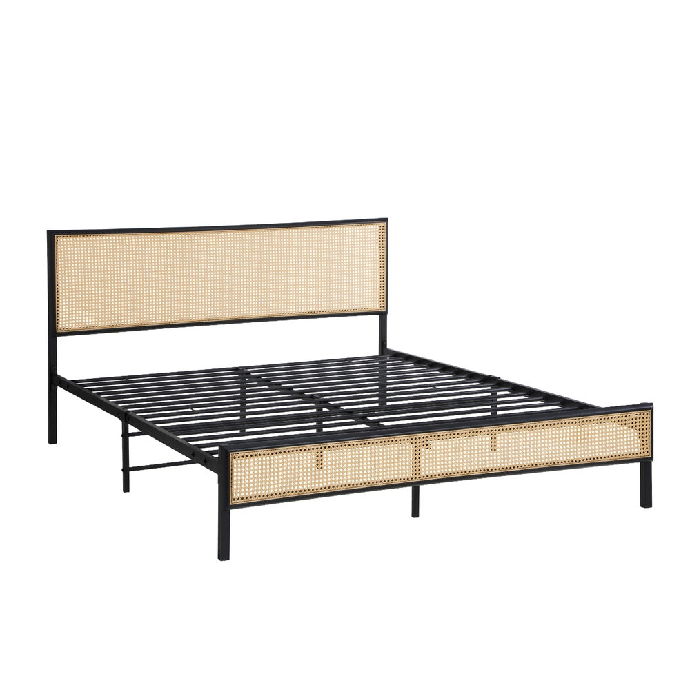 Oikiture Metal Bed Frame Double Size with Rattan Board