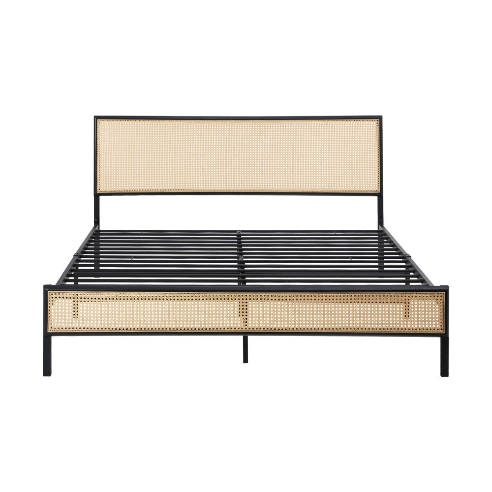 Oikiture Metal Bed Frame Double Size with Rattan Board