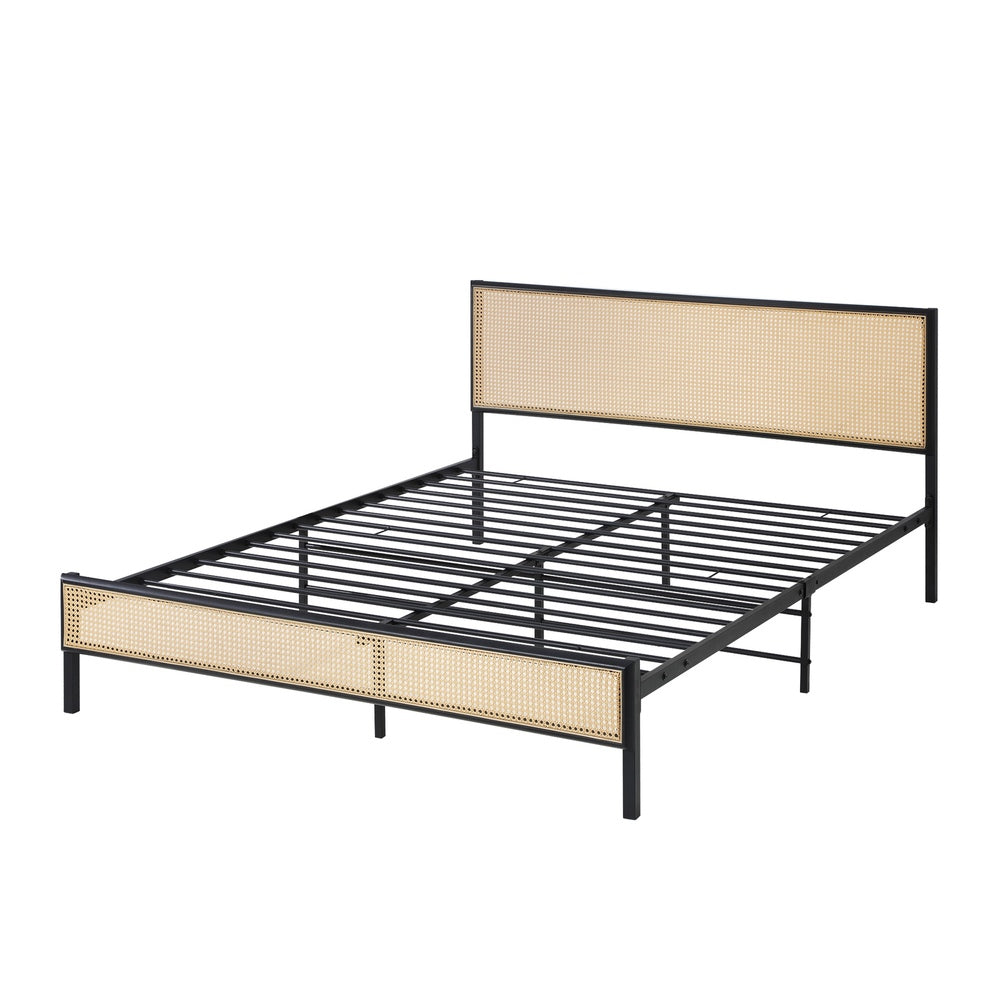 Oikiture Metal Bed Frame Double Size with Rattan Board