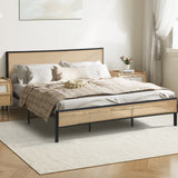 Oikiture Metal Bed Frame King Size with Rattan Board - Side View