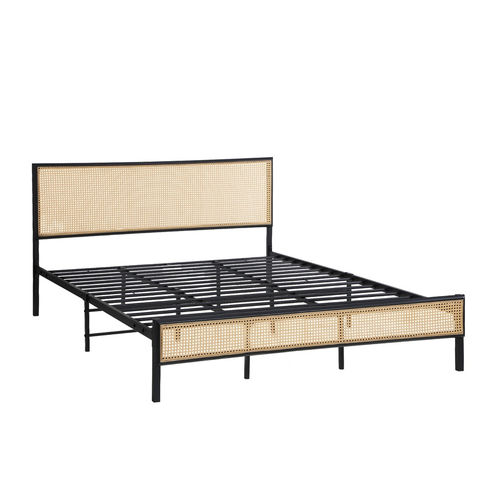 Oikiture Metal Bed Frame King Size with Rattan Board