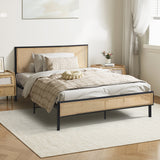 Oikiture Metal Bed Frame King Single Size with Rattan Board - Rear View