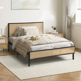 Oikiture Metal Bed Frame Single Size with Rattan Board