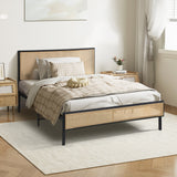 Oikiture Metal Bed Frame Single Size with Rattan Board - Rear View
