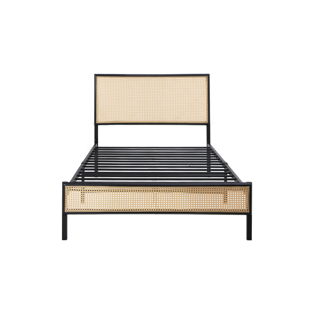 Oikiture Metal Bed Frame Single Size with Rattan Board