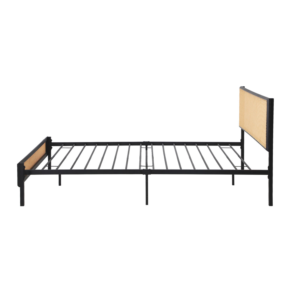 Oikiture Metal Bed Frame Single Size with Rattan Board