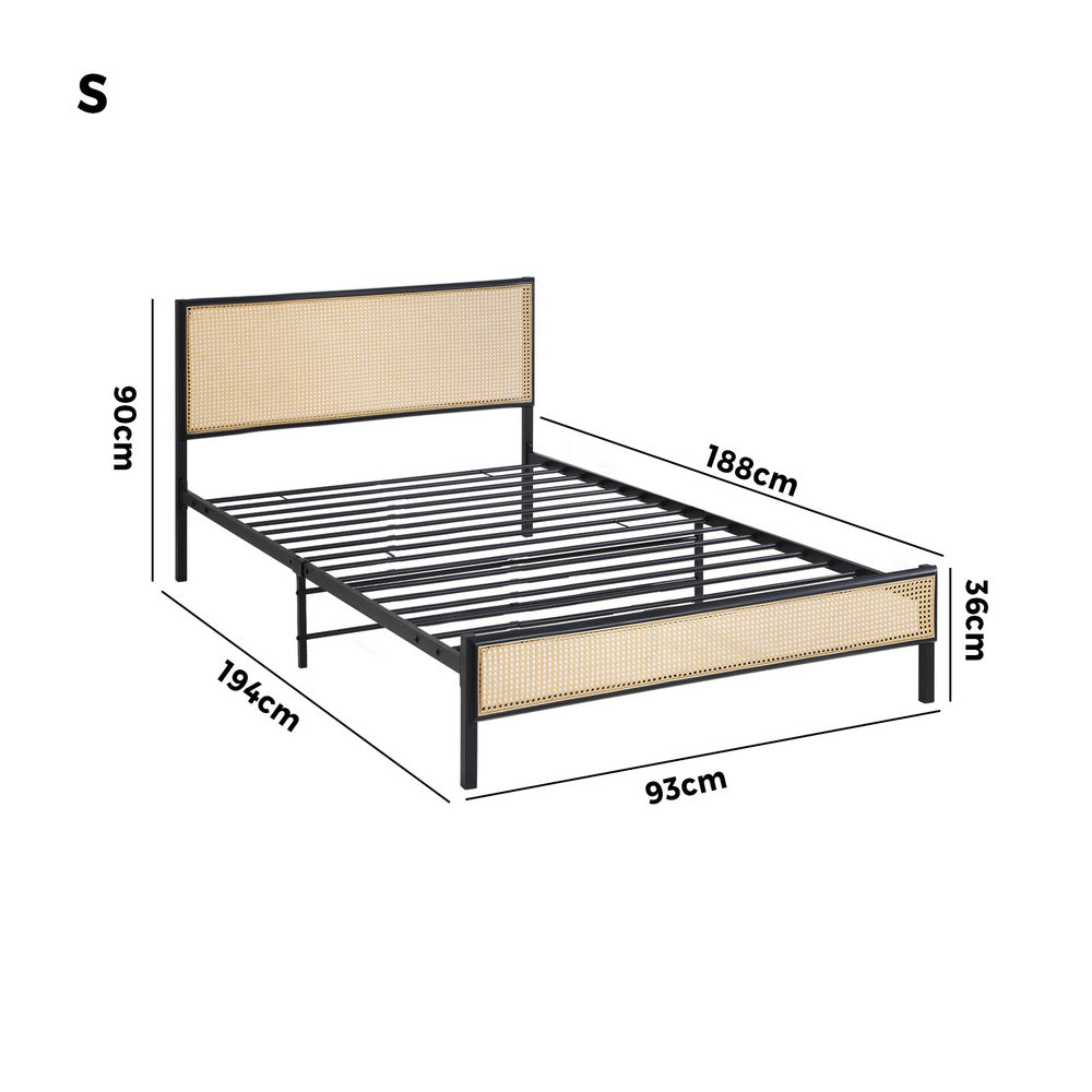 Oikiture Metal Bed Frame Single Size with Rattan Board