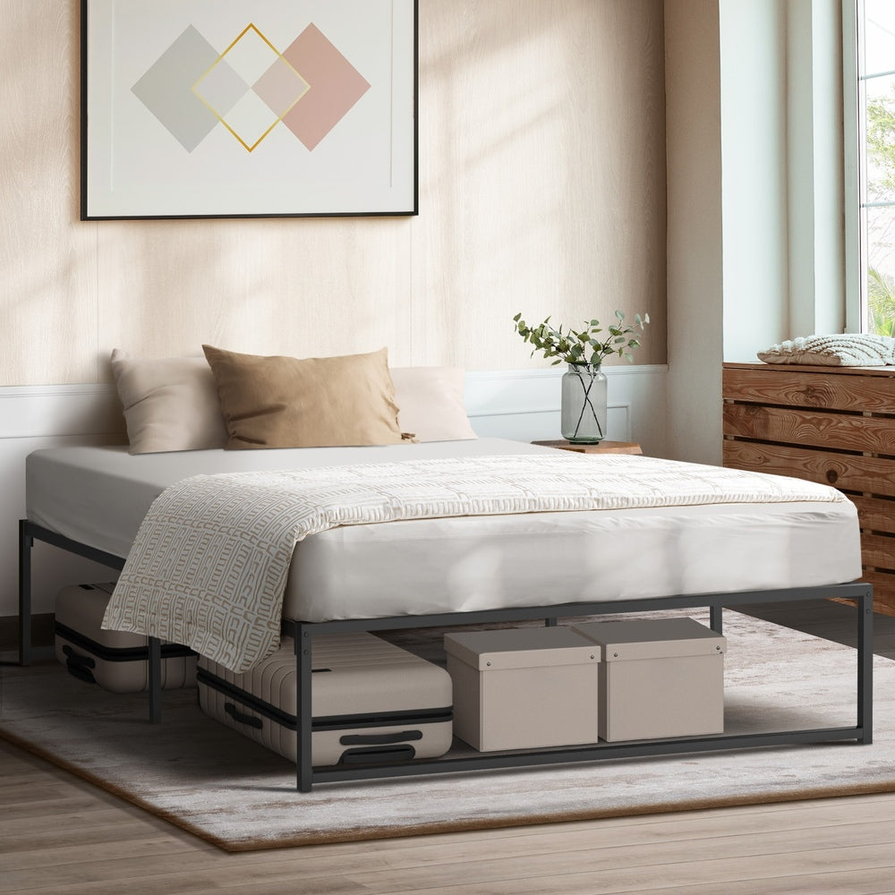 Oikiture Metal Bed Frame Double Size Beds Platform Black