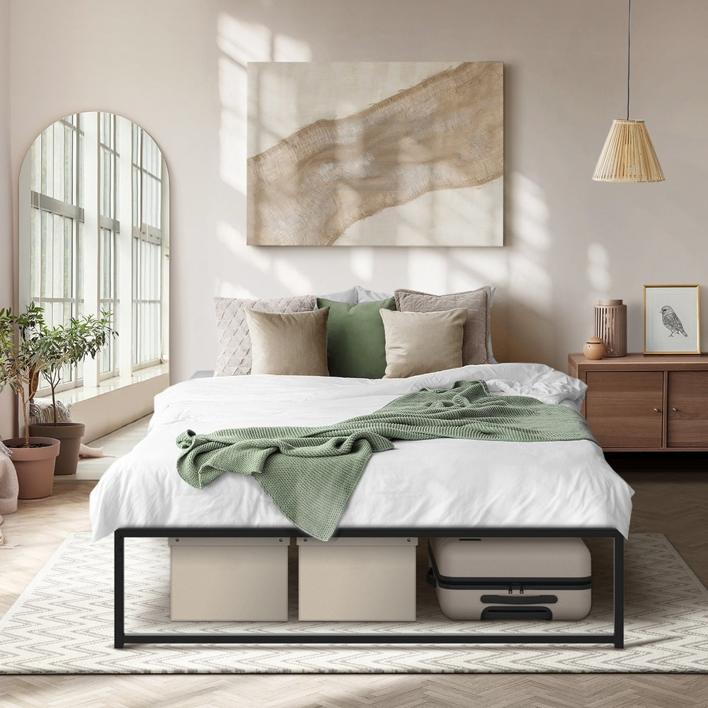Oikiture Metal Bed Frame Double Size Beds Platform Black