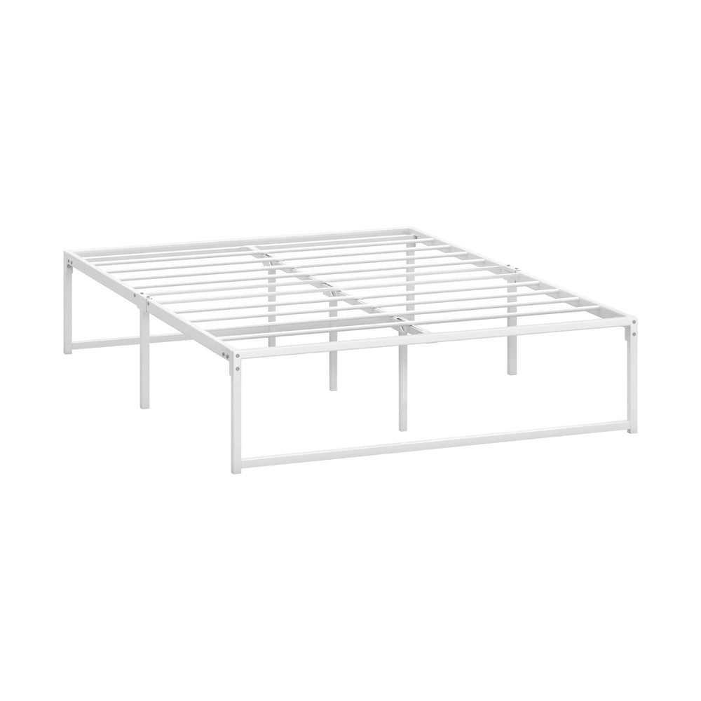 Oikiture Metal Bed Frame Double Size Bed Base White