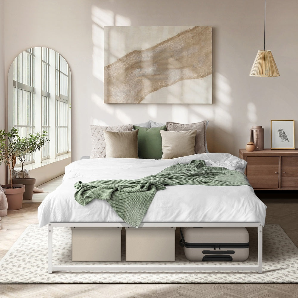 Oikiture Metal Bed Frame Double Size Bed Base White