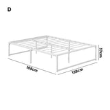 Oikiture Metal Bed Frame Double Size Bed Base White - Side View