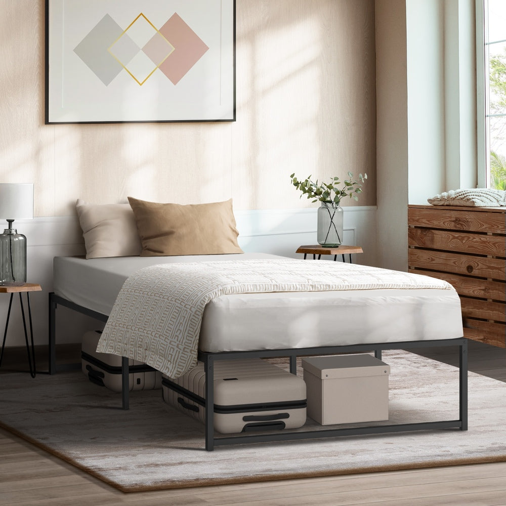 Oikiture Metal Bed Frame King Single Beds Platform Black
