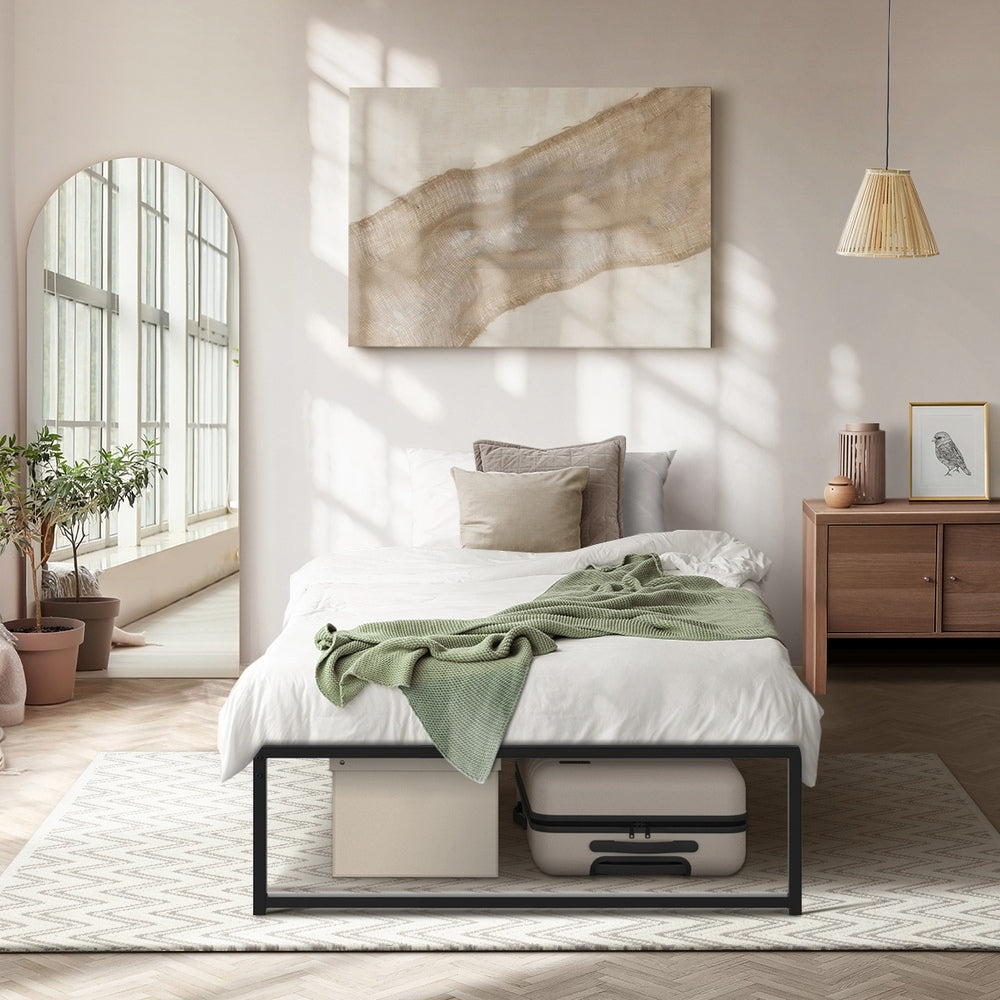 Oikiture Metal Bed Frame King Single Beds Platform Black