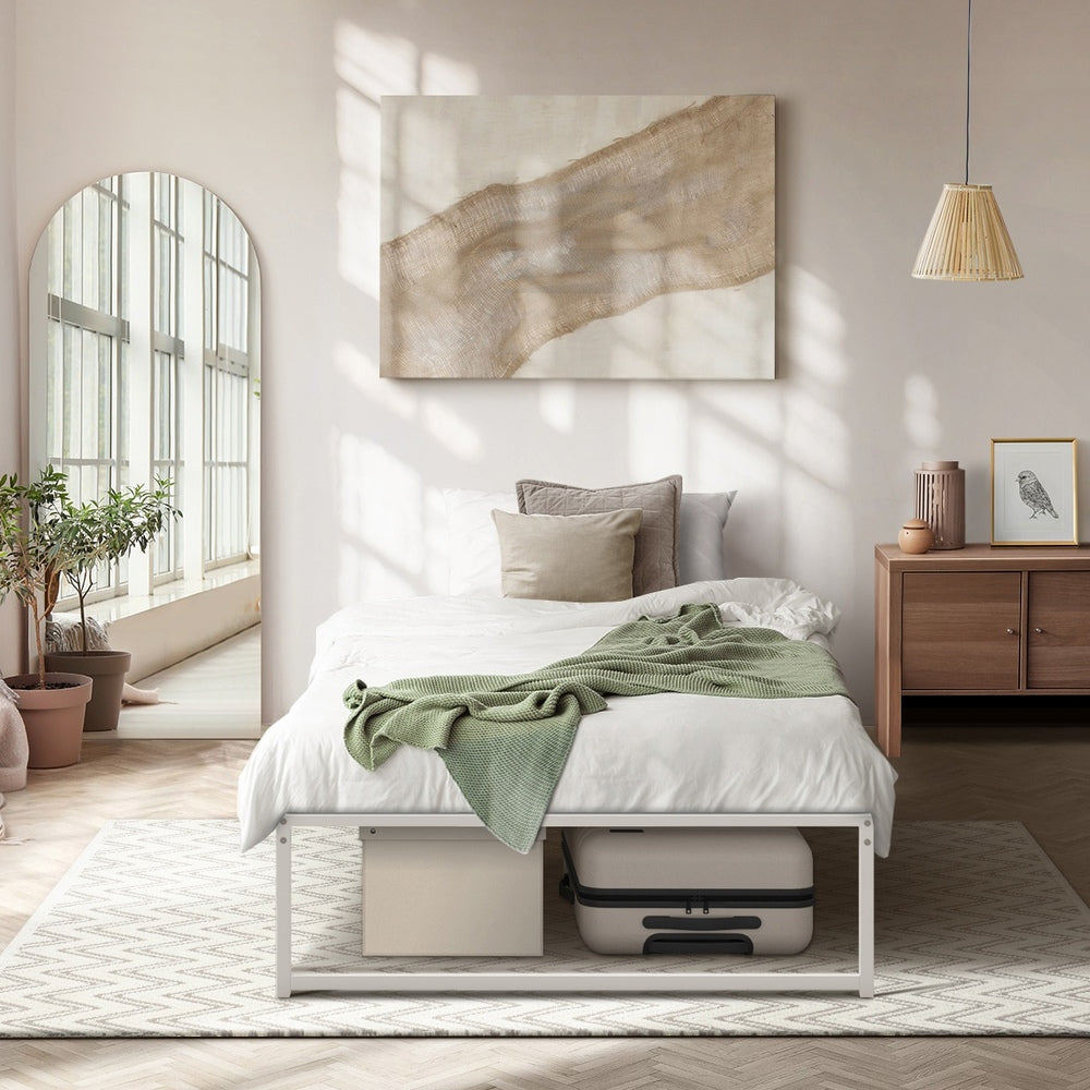 Oikiture Metal Bed Frame King Single Bed Base White