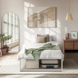 Oikiture Metal Bed Frame King Single Bed Base White - Low Angle