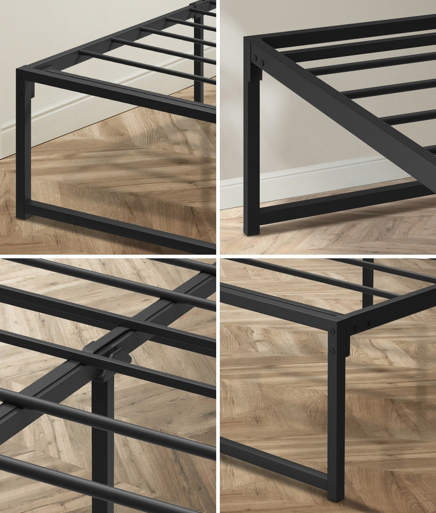 Oikiture Metal Bed Frame Queen Size Beds Platform Black