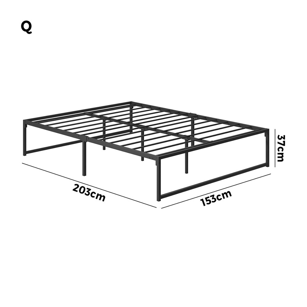 Oikiture Metal Bed Frame Queen Size Beds Platform Black