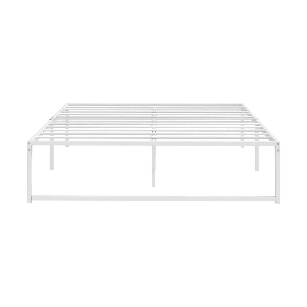 Oikiture Metal Bed Frame Queen Size Bed Base White