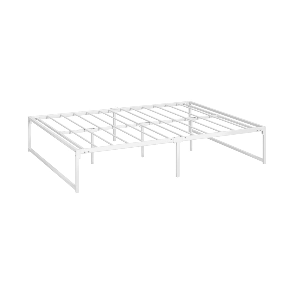 Oikiture Metal Bed Frame Queen Size Bed Base White