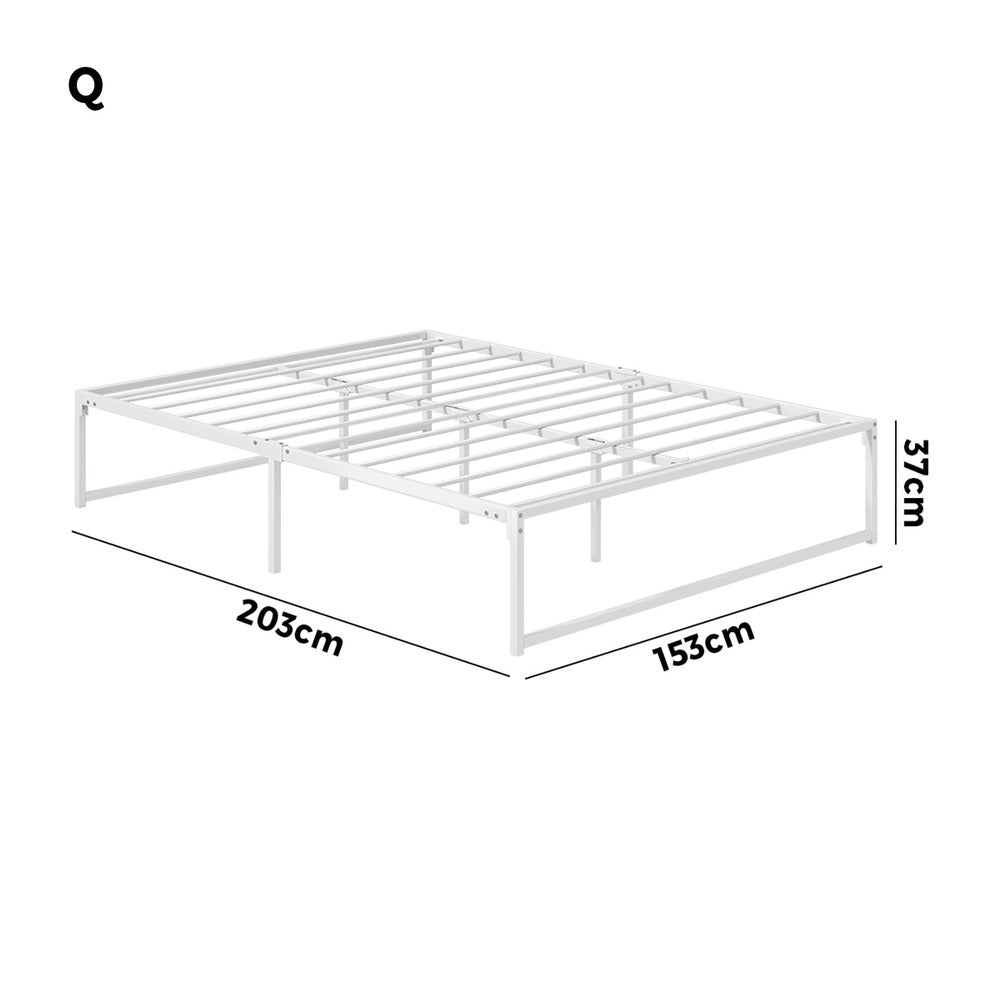 Oikiture Metal Bed Frame Queen Size Bed Base White