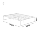 Oikiture Metal Bed Frame Queen Size Bed Base White - 45-Degree Angle