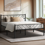 Oikiture Metal Bed Frame Double Size Bed Base Platform Black SIS - Front View