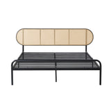 Oikiture Bed Frame Double Metal Base Rattan Headboard - Low Angle