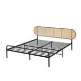 Oikiture Bed Frame Double Metal Base Rattan Headboard - 45-Degree Angle