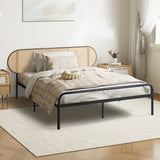 Oikiture Bed Frame King Single Metal Base Rattan Headboard