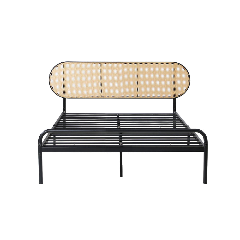 Oikiture Bed Frame King Single Metal Base Rattan Headboard