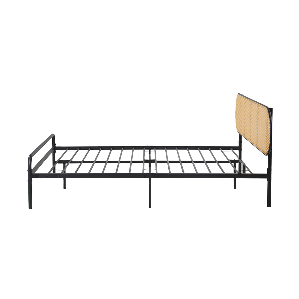 Oikiture Bed Frame King Single Metal Base Rattan Headboard
