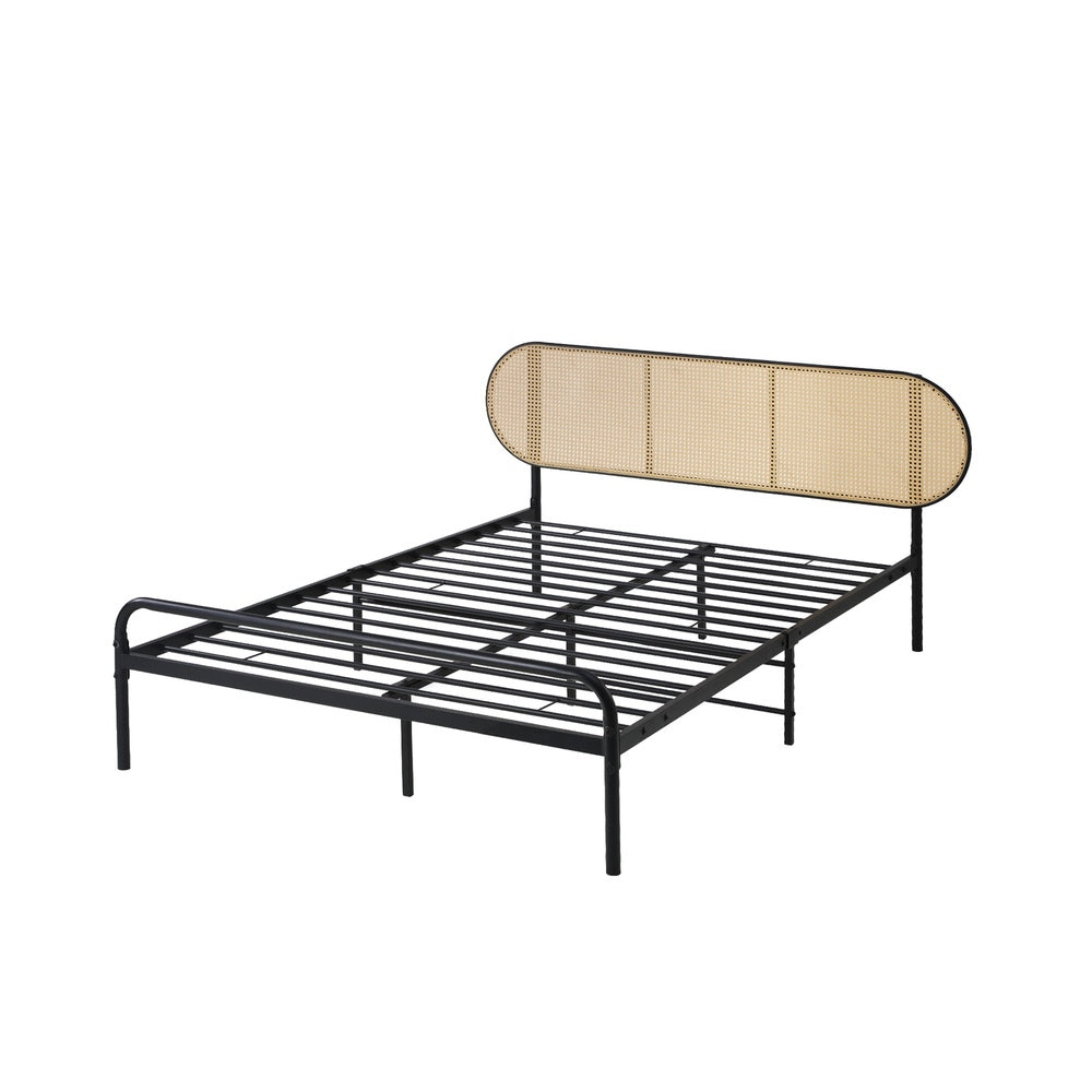 Oikiture Bed Frame King Single Metal Base Rattan Headboard