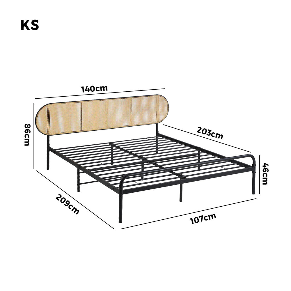 Oikiture Bed Frame King Single Metal Base Rattan Headboard