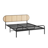 Oikiture Bed Frame Queen Metal Base Rattan Headboard