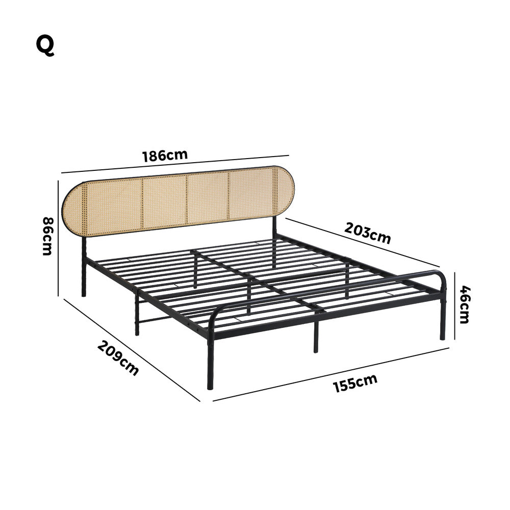 Oikiture Bed Frame Queen Metal Base Rattan Headboard