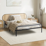 Oikiture Bed Frame Single Metal Base Rattan Headboard