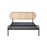 Oikiture Bed Frame Single Metal Base Rattan Headboard