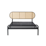 Oikiture Bed Frame Single Metal Base Rattan Headboard - Low Angle