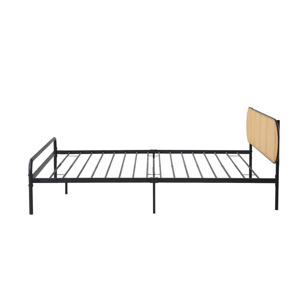 Oikiture Bed Frame Single Metal Base Rattan Headboard