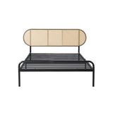 Oikiture Bed Frame Single Metal Base Rattan Headboard